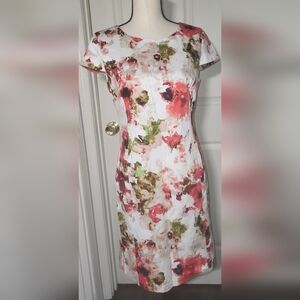 Liz Claiborne Floral Sheath Dress Womens 4 Stretch Cotton Lined  with pockets